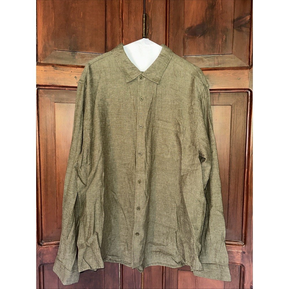 Mens Magaschoni Man Green long sleeved linen blend button collared shirt‎ XL NWT